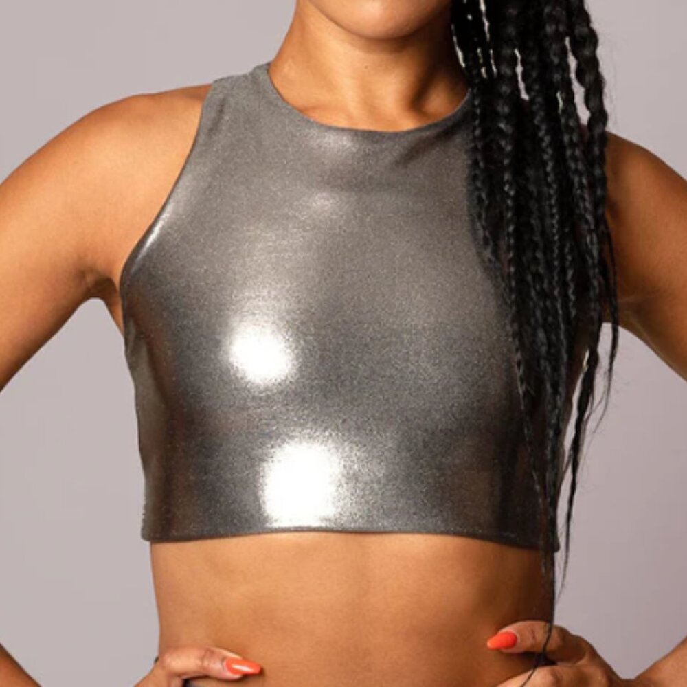 emily hsu Gunmetal Shimmer Crop Bra NWT